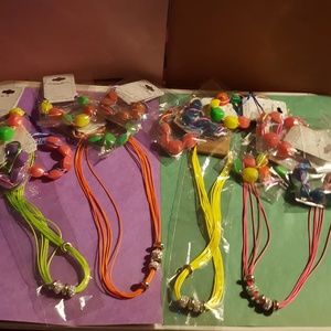 4pc multicolor Neon adjustable cord bracelet neckl